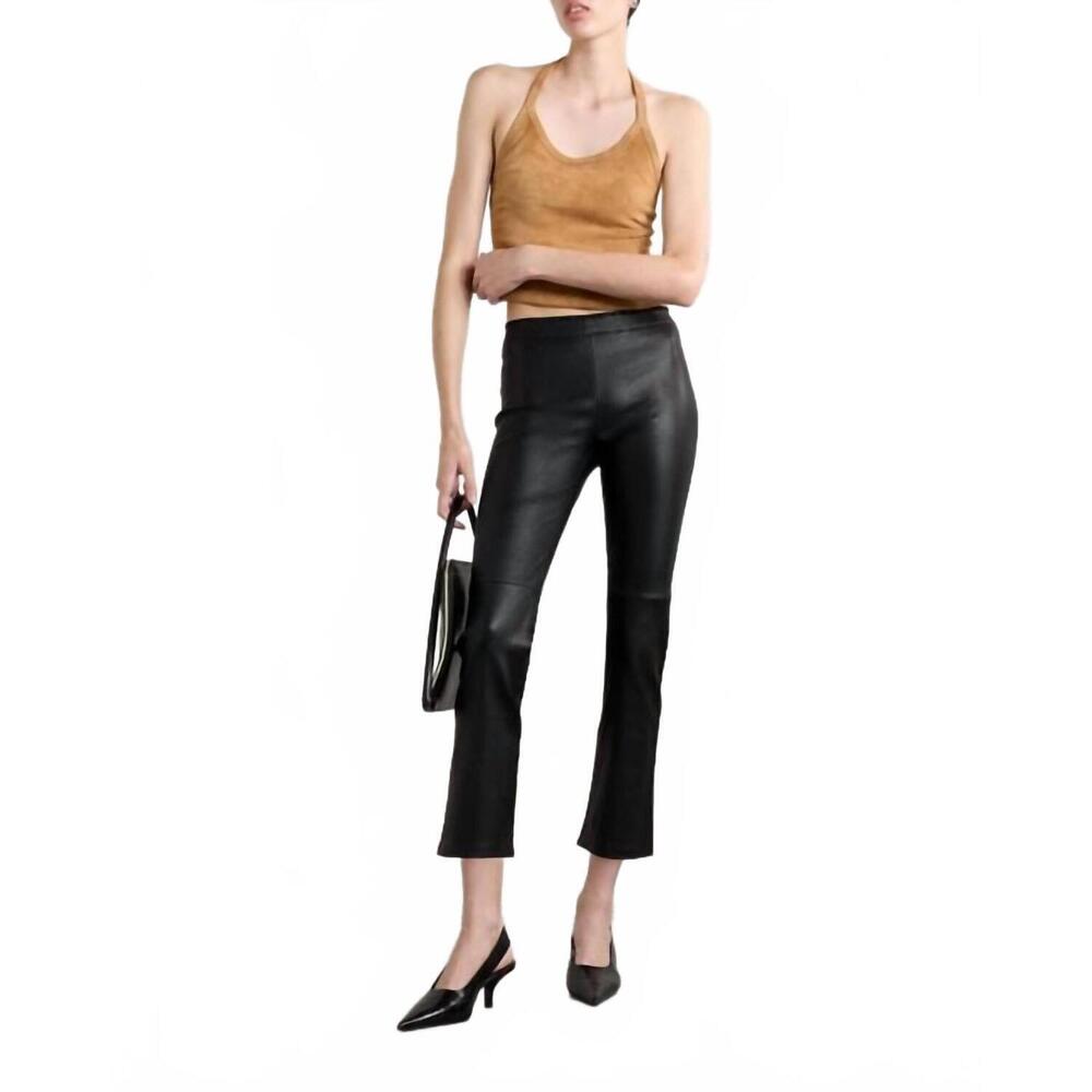 NEW STOULS jp twenty cropped leather flared pants in black